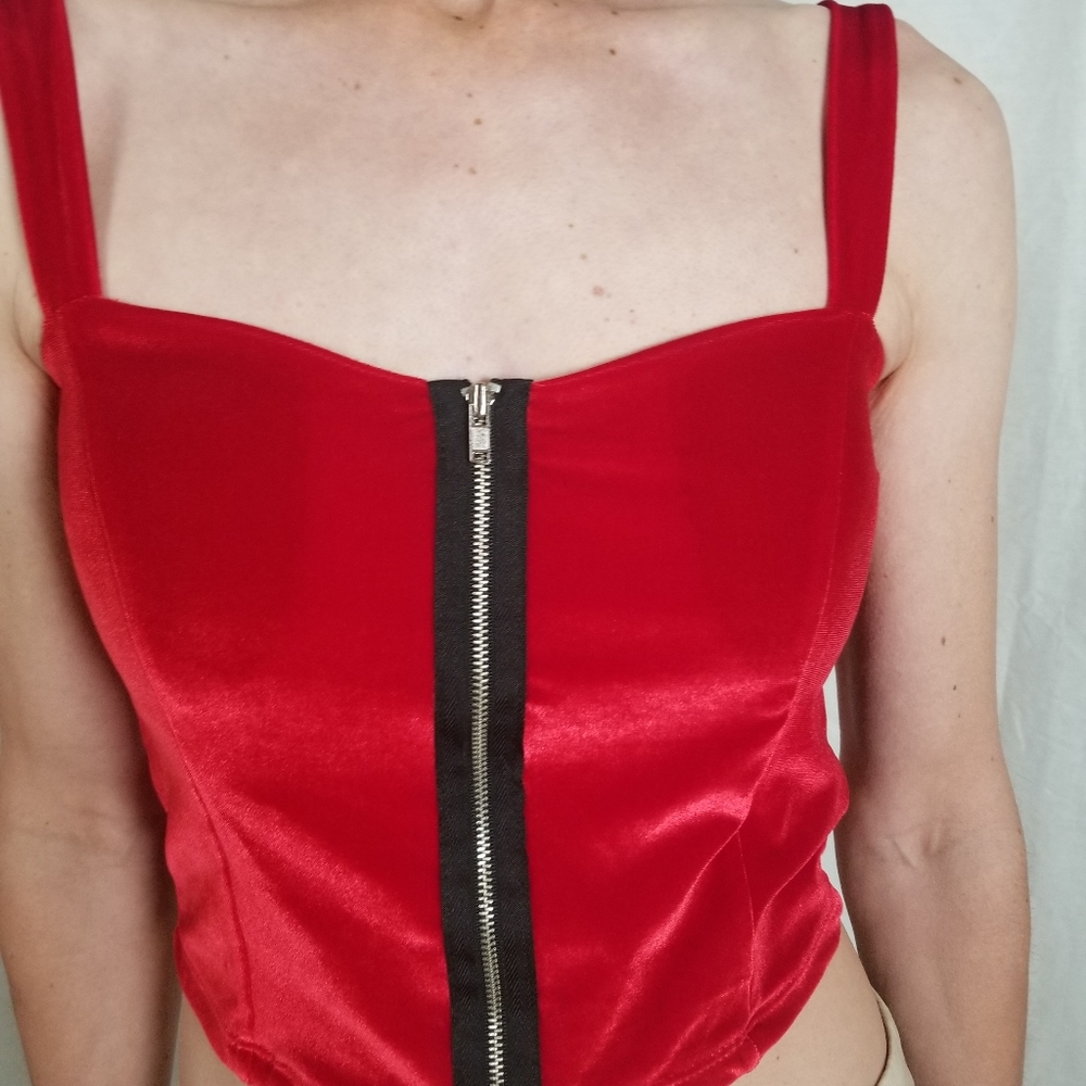 Topia Red Velvet Zip Up Bustier